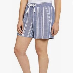 Nautica Linen Blend Women’s Striped Pull On Shorts in Blue and‎ White Size XL